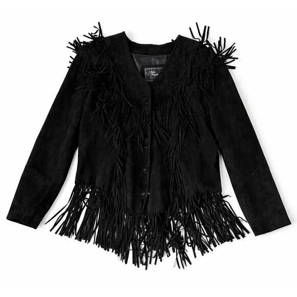 Vintage Arturo Arocho Size 16 Black Fringe Jacket Western Suede Leather - Picture 2 of 8